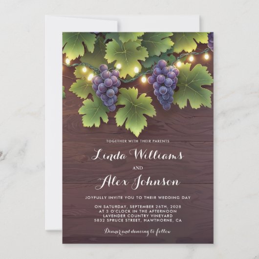 Rustieke wijnmakerij hout licht land bruiloft kaart (Voorkant)