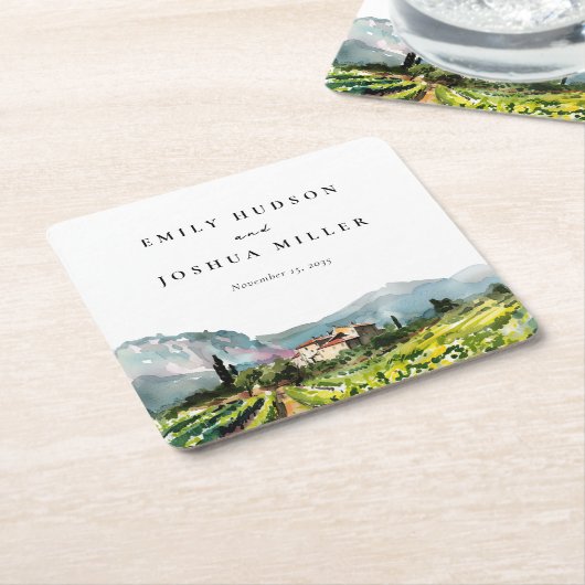 Rustieke wijnmakerij Landschap Bruiloft Vierkante Kartonnen Onderzetter (Schuin)