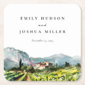 Rustieke wijnmakerij Landschap Bruiloft Vierkante Kartonnen Onderzetter (Voorkant)