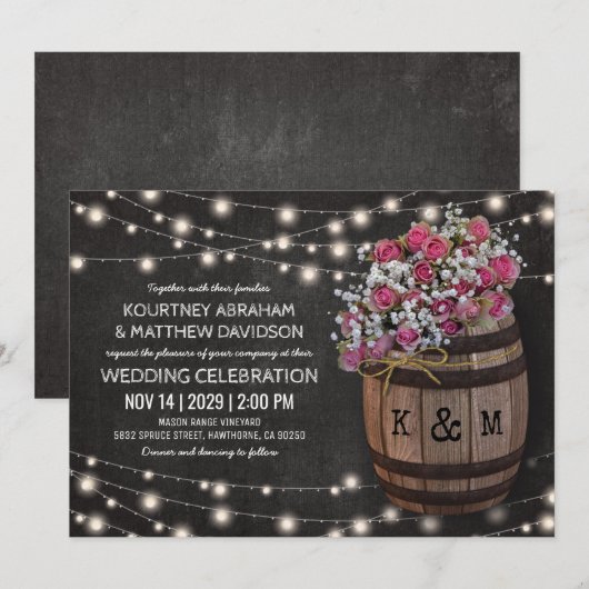 Rustieke wijnmakerij Roze Bloemenverlichting Bruil Kaart (Voorkant / Achterkant)