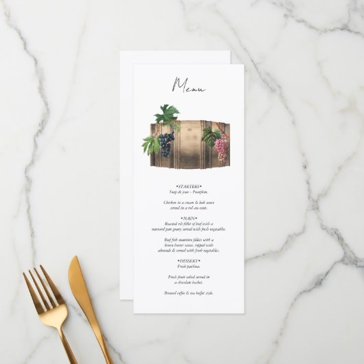Rustieke wijnvat wijnmakerij wijngaard bruiloft menu (Voorkant / Achterkant in situ)