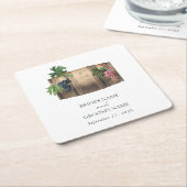 Rustieke wijnvat wijnmakerij wijngaard bruiloft vierkante kartonnen onderzetter (Schuin)