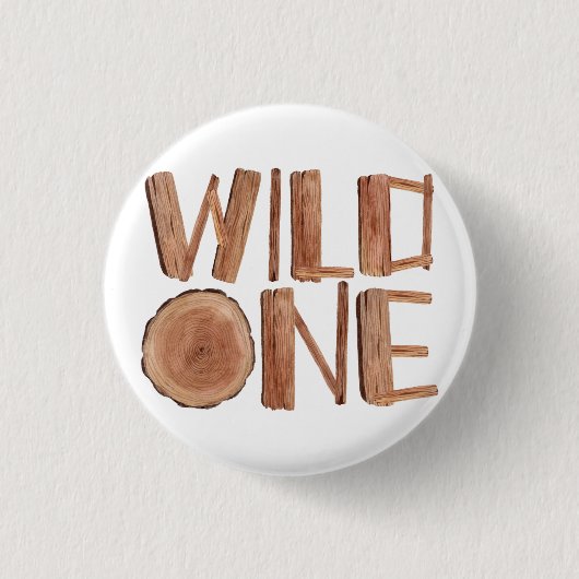 Rustieke Wild One Houten 1e Verjaardag Ronde Button 3,2 Cm (Voorkant)