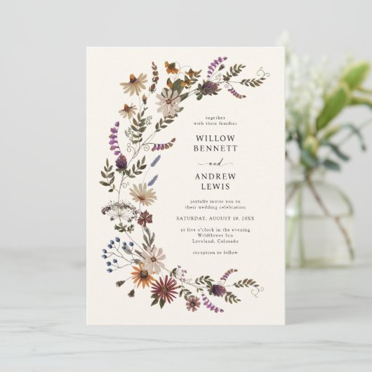 Rustieke Wildbloemen Bruiloft Kaart (Staand voorkant)