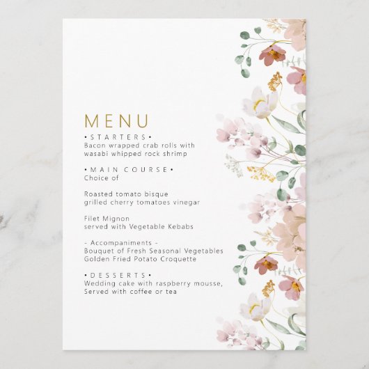 Rustieke Wildbloemen Bruiloft Menu (Voorkant)