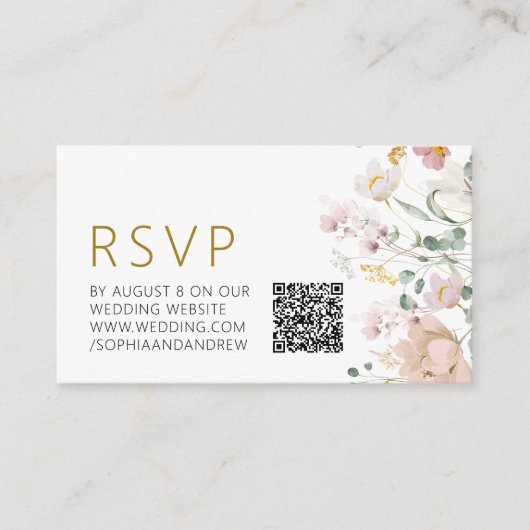Rustieke Wildbloemen Bruiloft QR RSVP Informatiekaartje (Voorkant)