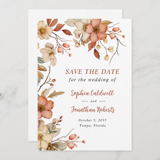 Rustieke Wildbloemen herfst bruiloft Save The Date (Voorkant / Achterkant)