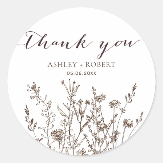 Rustieke Wildbloemen Herfst Meadow Bruiloft Favor Ronde Sticker (Voorkant)