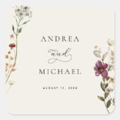 Rustieke Wildbloemen Ivoor Cream Romantische Bruil Vierkante Sticker (Voorkant)