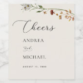 Rustieke Wildbloemen Ivoor Romantisch Proost Bruil Wijn Etiket (Enkel label)