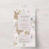 Rustieke Wildbloemen Monogram Cream Geen diner All In One Uitnodiging (Binnen)