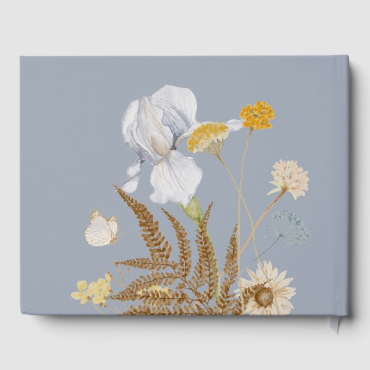 Rustieke Wildbloemen Monogram Stoffig Blauw Gastenboek (Achterkant)