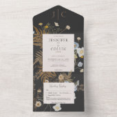 Rustieke Wildbloemen Monogram Zwart Geen diner All In One Uitnodiging (Binnen)