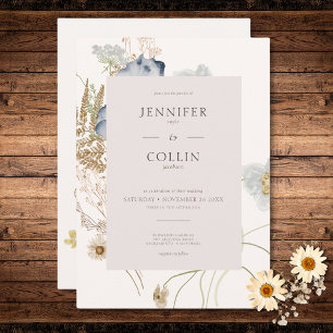 Rustieke Wildbloemen op Cream Wedding Kaart