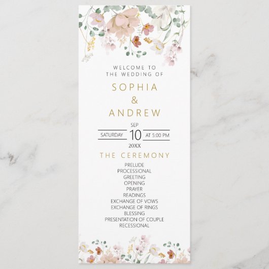 Rustieke Wildbloemen Trouwprogramma's Programma (Voorkant)