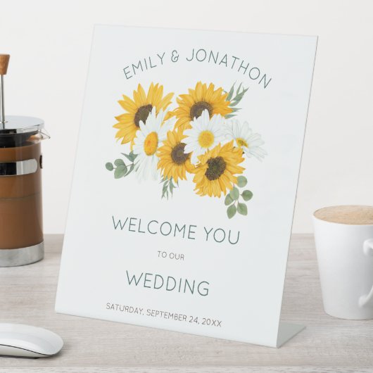 Rustieke Wildbloemen Zonnebloemen Welkom op bruilo Reclamebord Met Voetstuk (Insitu)