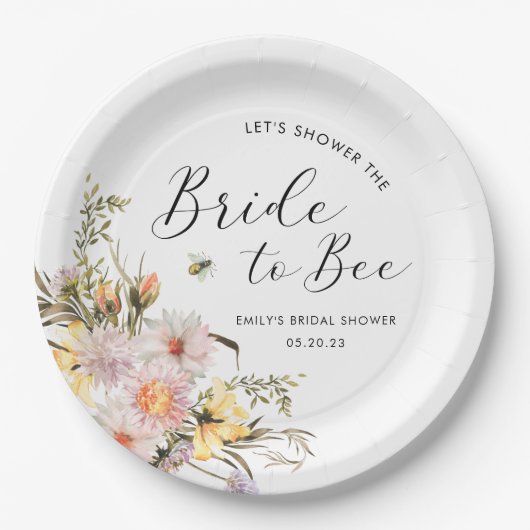 Rustieke Wilde Bloem Bruid-tot-Bee Bruidsfeest Papieren Bordje (Voorkant)