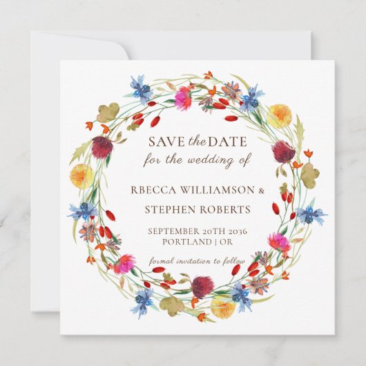 Rustieke Wilde Bloem Bruiloft Save the Date Uitnod Kaart (Voorkant)
