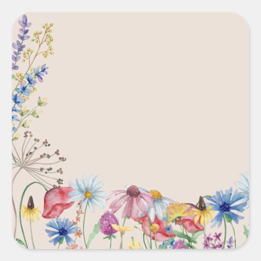 Rustieke Wilde Bloem Charme Blank Vierkante Sticker (Voorkant)