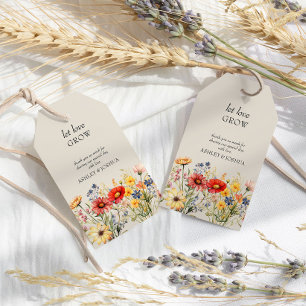 Rustieke wilde bloem laat liefde groeien bruiloft cadeaulabel