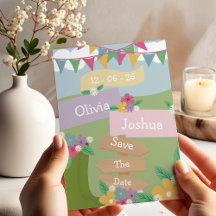 Rustieke wilde bloem met vlaggen Save The Date