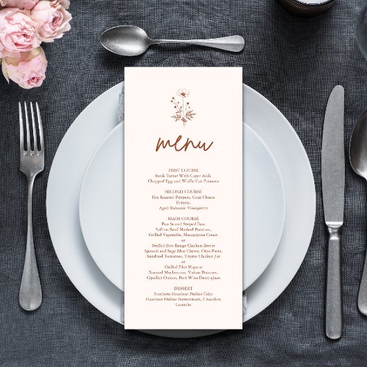 Rustieke Wilde Bloem Terracotta Boho Bruiloft Menu