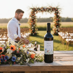 Rustieke Wilde Bloemen Bruiloft Wijn Etiket