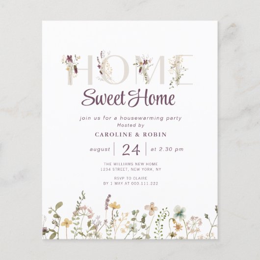 rustieke wilde bloemen housewarming party uitnodig (Voorkant)