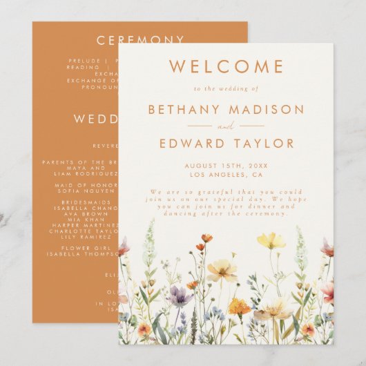 Rustieke Wilde Bloemen Trouwceremonie Programma (Voorkant / Achterkant)