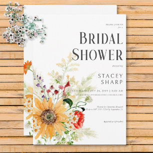 Rustieke Wilde Bloemen & Zonnebloemen Bruidsdiner Kaart