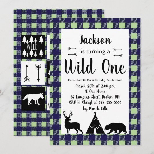 Rustieke Wilderness & Dier Plaid Wild Een Verjaard Kaart (Voorkant / Achterkant)