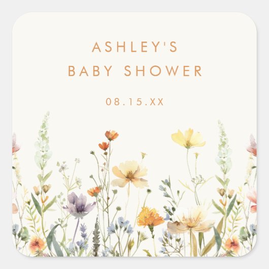 Rustieke Wildflower Baby shower Square Sticker (Voorkant)