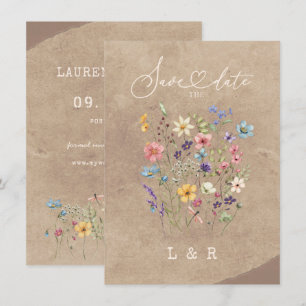 Rustieke Wildflower Bewaar de datum Geen Foto Brui Notitiekaartje