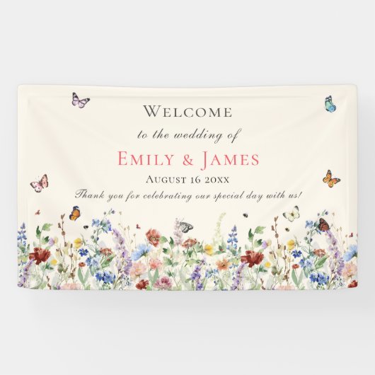 Rustieke Wildflower Bloemen Bruiloft Welkom Spandoek (Horizontaal)