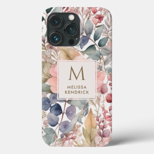 Rustieke Wildflower Bloemen Waterverf Monogram Naa Case-Mate iPhone Case (Achterkant)