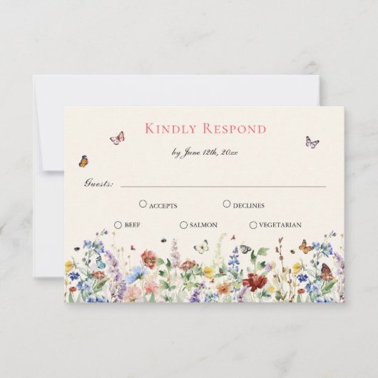 Rustieke Wildflower bloemenbruiloft RSVP Kaartje (Voorkant)