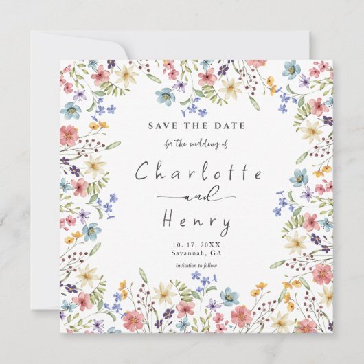 Rustieke Wildflower bloementuin bruiloft Save The Date (Voorkant)