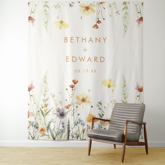 Rustieke Wildflower bruiloft achtergrond Wandkleed (In situ)