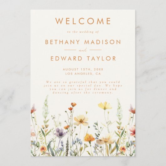 Rustieke Wildflower bruiloft ceremonie Programma (Voorkant)