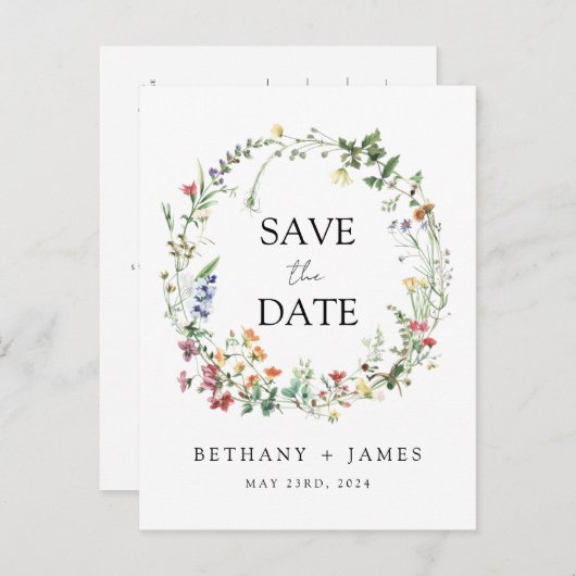 Rustieke Wildflower bruiloft Save the Date Briefka Uitnodiging Briefkaart (Voorkant / Achterkant)