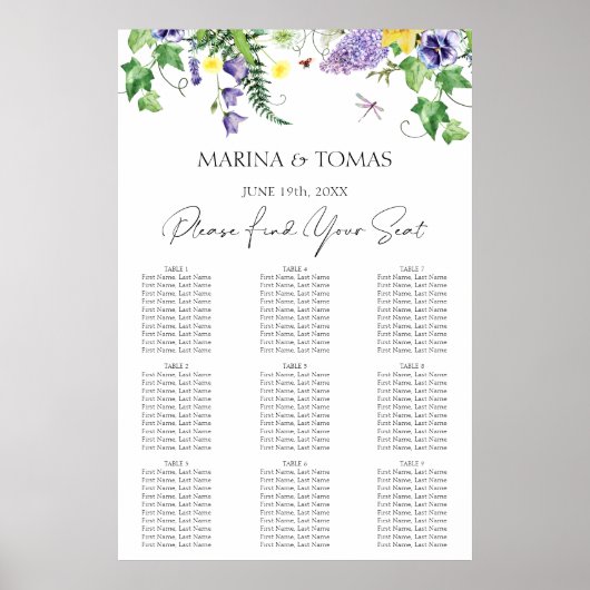 Rustieke Wildflower bruiloft zitgrafiek Poster (Voorkant)