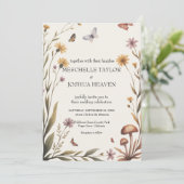 Rustieke Wildflower Butterfly & Mushroom Wedding Kaart (Staand voorkant)