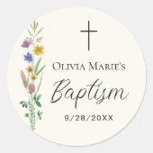 Rustieke Wildflower Doop Ronde Sticker (Voorkant)