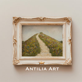 Rustieke Wildflower Hill Schilderij Bloemenweide Poster