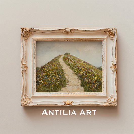 Rustieke Wildflower Hill Schilderij Bloemenweide Poster