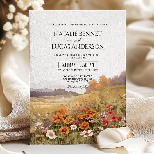 Rustieke Wildflower Landschap Landschap Wedding Kaart