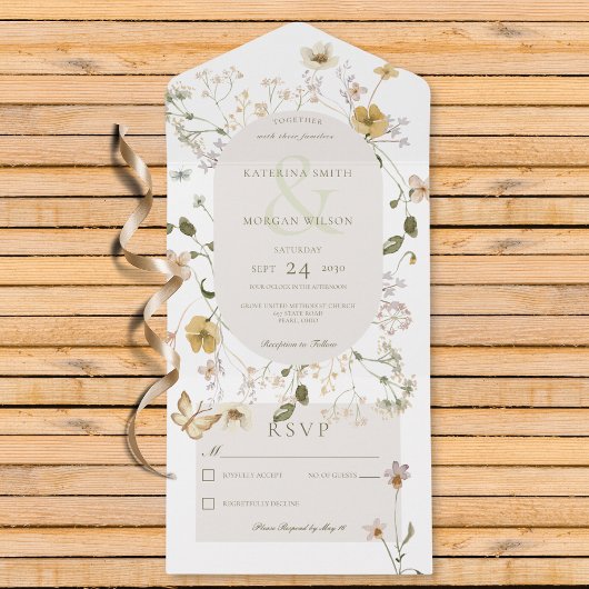 Rustieke Wildflower Ovaal Lijst Wit Geen Diner All In One Uitnodiging
