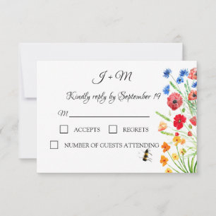 Rustieke Wildflower Poppies Cornflowers Wedding RS RSVP Kaartje