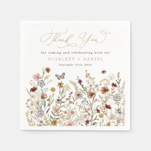 Rustieke Wildflower Tuin Bloemen Bruiloft Dank u Servet (Voorkant)