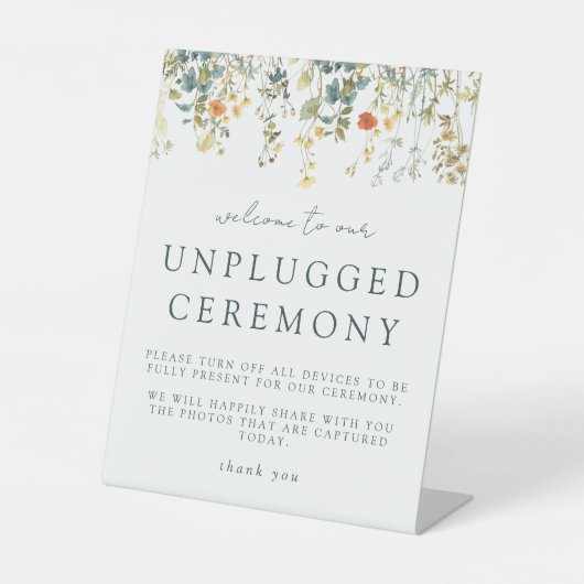 Rustieke Wildflower Unplugged Ceremony Wedding Reclamebord Met Voetstuk (Voorkant)
